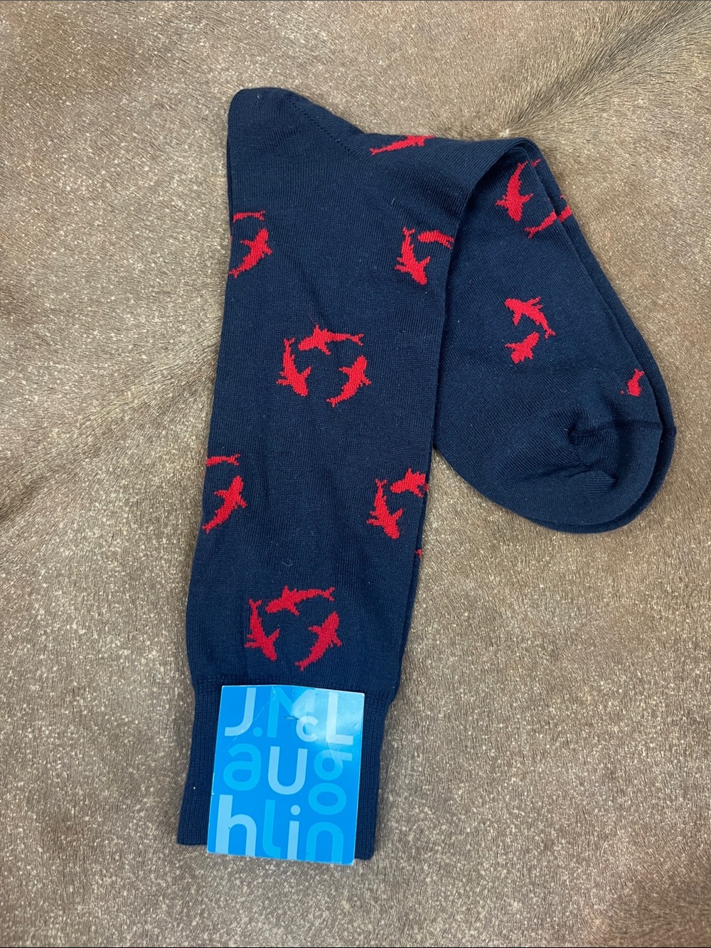 J McLaughlin Sharks Navy Red Dress Knit Socks